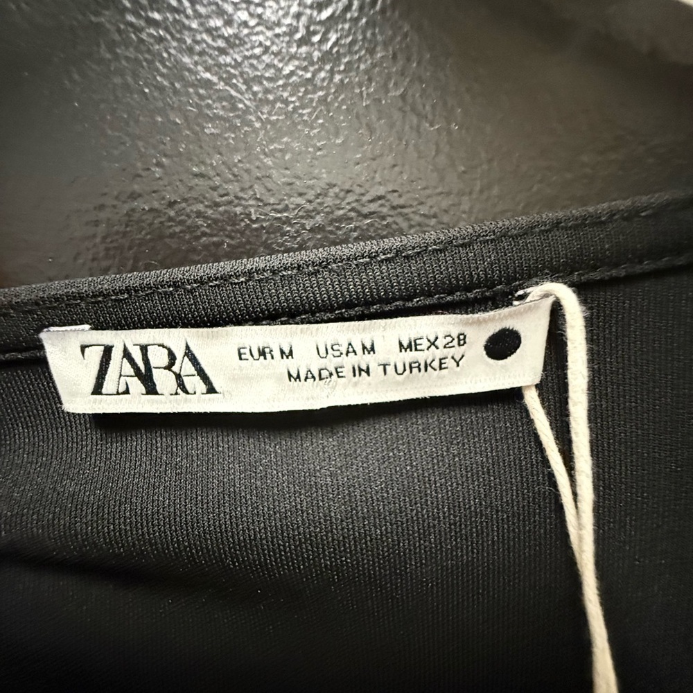 ZARA Black Midi Dress Ruffle Slit Asymmetrical Medium - Picture 2 of 5